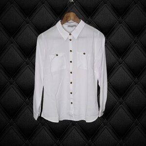 San Francisco Women's White Sheer Button Up Blouse Size S